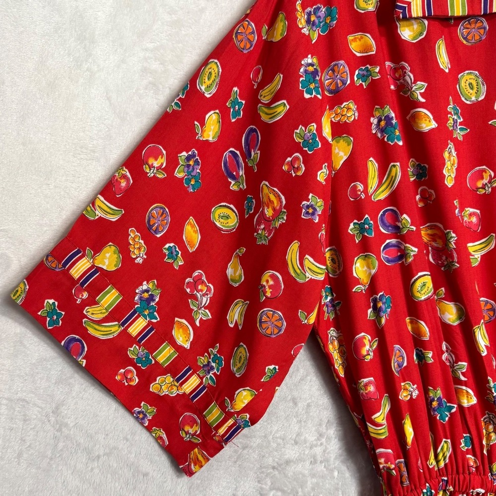 NWT Vintage Boho Fruit Print Jumpsuit 8 Wide Leg Novelty Tropical Resort Romper - Picture 2 of 16
